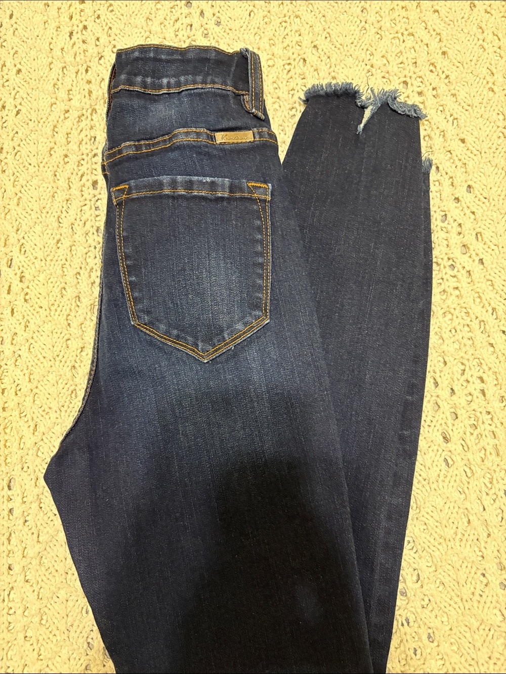 KanCan Dark Blue High-Rise Skinny Jeans with Raw Frayed Hem